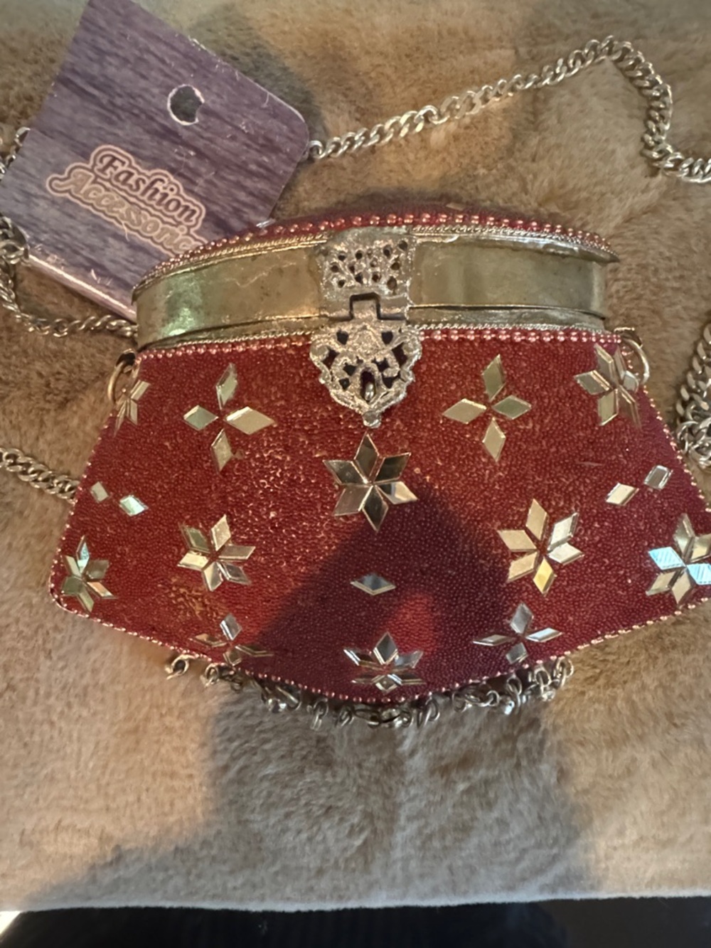 Red Beaded Evening Clutch with Silver Accents - Picture 2 of 13